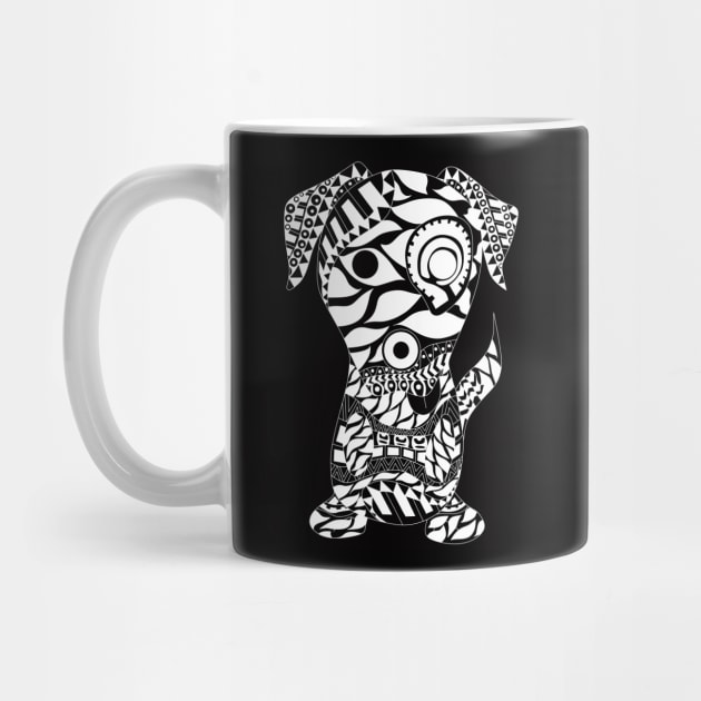 black aztec dog in mandala pattern ecopop by jorge_lebeau